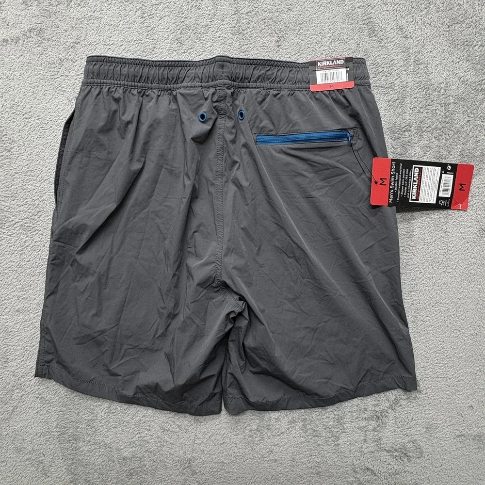 Kirkland Signature Swim Shorts‎ Mens Medium Gray Drawstring Quick Dry Trunks New